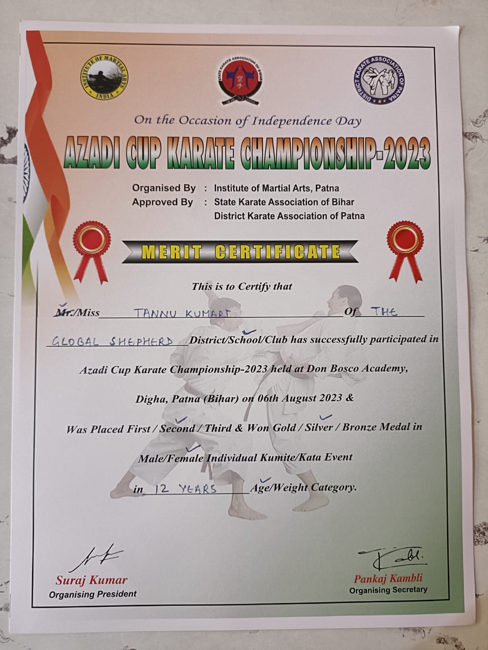 On 07-Aug-2023, Venue at Don Bosco Academy, Patna, ग्लोबल शेफर्ड स्कूल के बच्चों ने पटना में आयोजित राज्य स्तरीय मार्शल आर्ट चैंपियनशिप में लहराया परचम, *1 स्वर्ण , 2 रजत और 1 कांस्य पदक* अपने नाम किया।