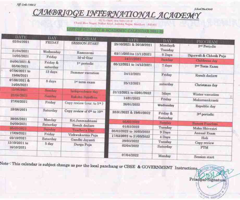 academic calendar 2021-22the global shepherd school muzaffarpur bihar